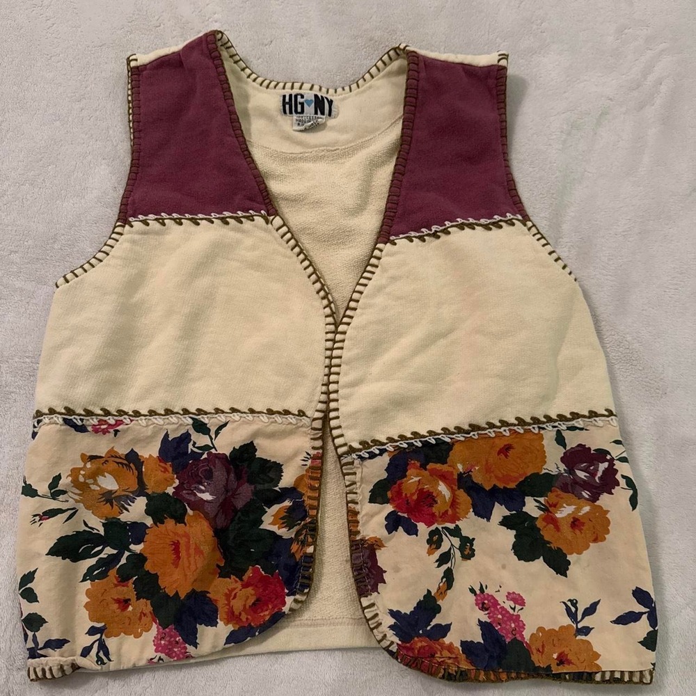 Vintage Floral Cotton Vest Size Small 90s Cottage